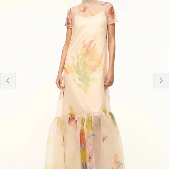 STAUD Sheer Floral Maxi Dress - Cream and Multicolor - Picture 1 of 4